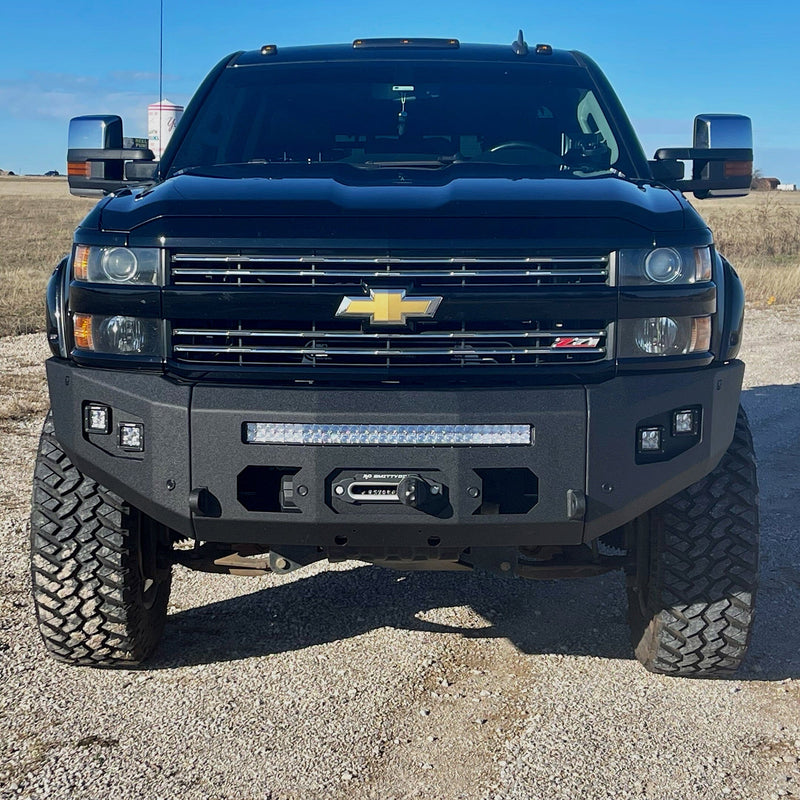 VIJAY Front Winch Bumper For 2015-2019 GMC Sierra 2500/3500 HD - Heavy-Duty Steel, Powder Coated, With Light Mounts & Winch Plate
